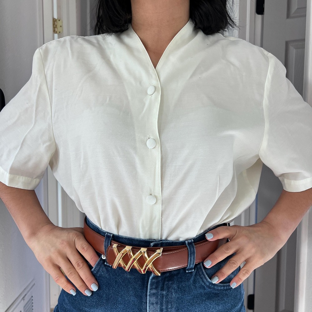 vtg 90s brown leather Minimalist belt Medium Large Made in USA